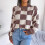 Damen-Strickpullover mit kariertem Weihnachtsmotiv, langärmelig 6