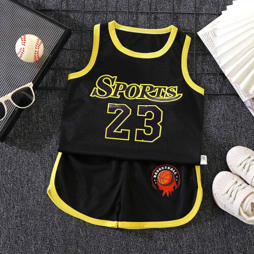 Børne basketballsæt lys gul mesh vest og 1
