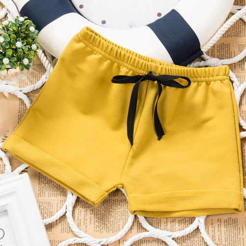 Kids Shorts Yellow Solid Color Summer Leisure