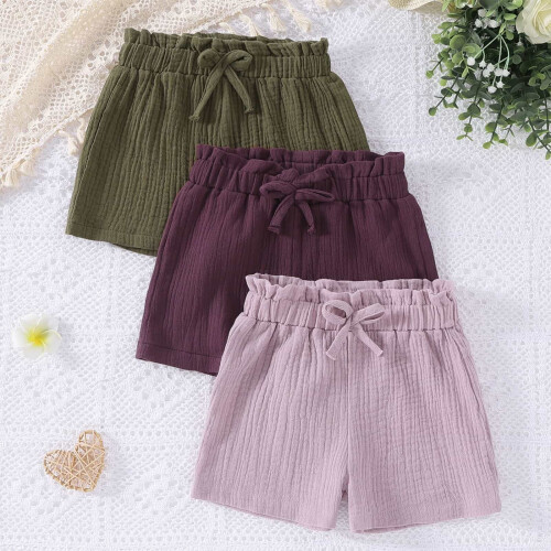 Ensemble d'été pour filles : haut et short violets décontractés (3 pièces) 1