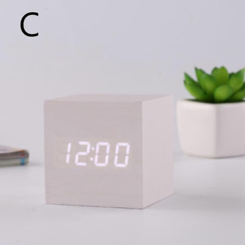 LED digital alarm clock wood-look white 1pc 1