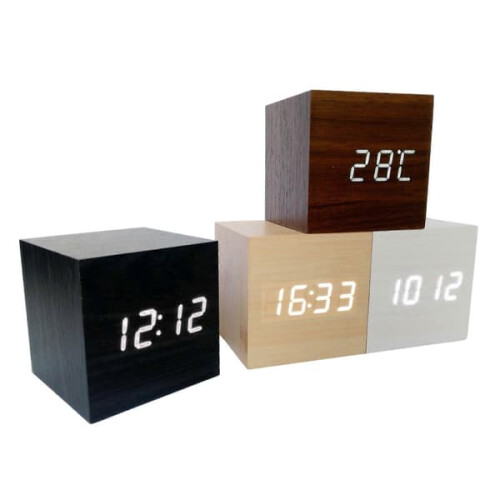 LED alarm clock wood-look table clock with night light and 2