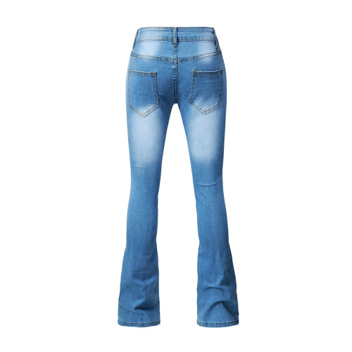 Women's Button-Up Bell Bottom Jeans Ripped Flare Fit Size 2