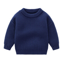 Cotton Sweater for Kids Winter Loose Solid Dark Blue