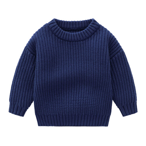 Cotton Sweater for Kids Winter Loose Solid Dark Blue