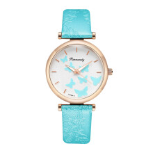 Women's butterfly dial leather strap watch 1 piece