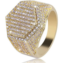 Men's hexagon pinky ring 18k gold plated with CZ