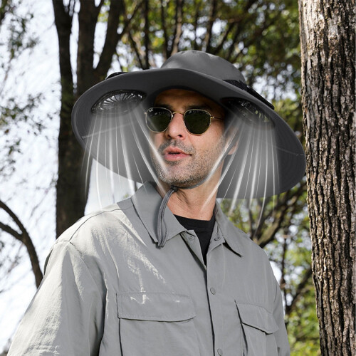 Solar ventilatorhoed met brede rand, 2 ventilatoren, USB oplaadbaar 2