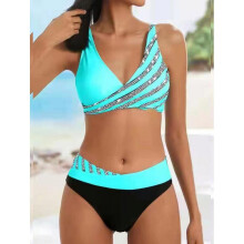 Bikini badpak voor dames met blauwe print, tweedelig