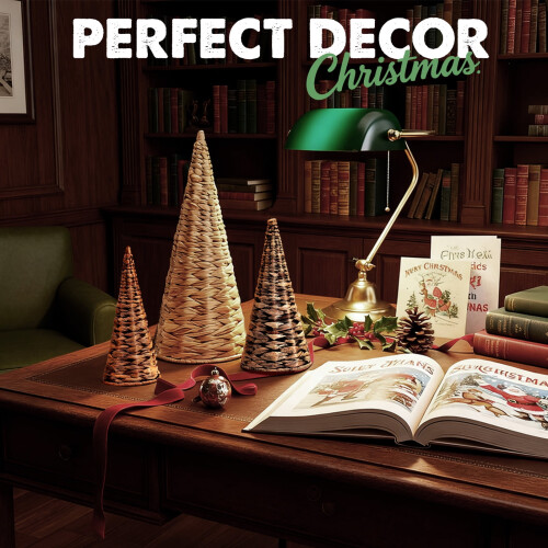 Wicker Tabletop Christmas Tree Rustic Decor 3pcs Black 2