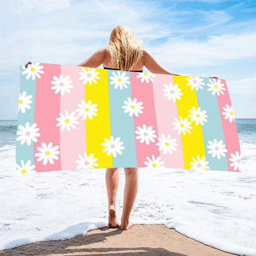 Beach Towel Microfiber Lightweight White Floral Print 1