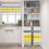 Kitchen Curtains Set Yellow Grey White Striped Abstract Art 2