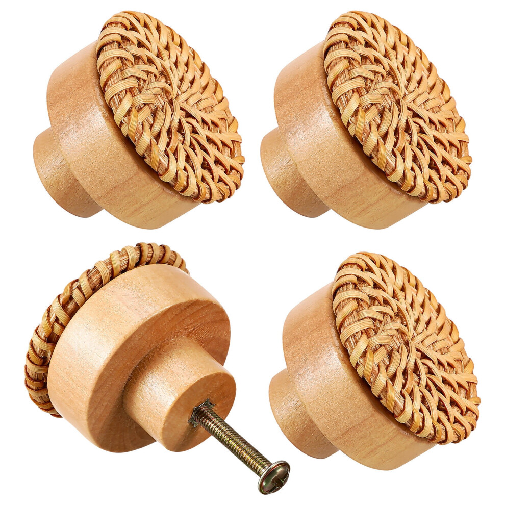 Kallory Boho Rattan Drawer Knobs Light Brown 4 Pcs 938499945314