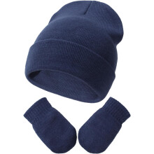 Baby beanie hat and gloves set navy 3–24 months