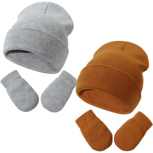 Baby Beanie and Gloves Set Gray Caramel 2pcs