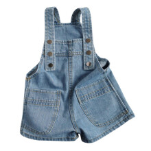 Vintage wash denim romper with adjustable straps