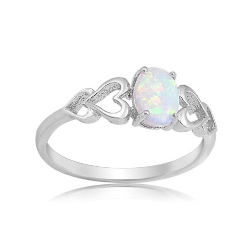 Oval White Opal Ring 925 Sterling Silver Size 9