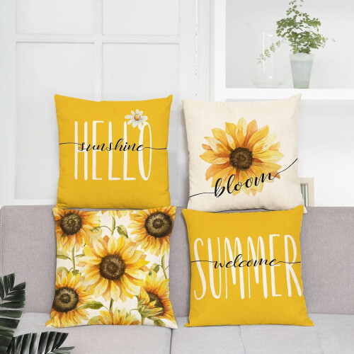 Sunflower Pillow Covers Yellow Floral4-Pack18x18 2