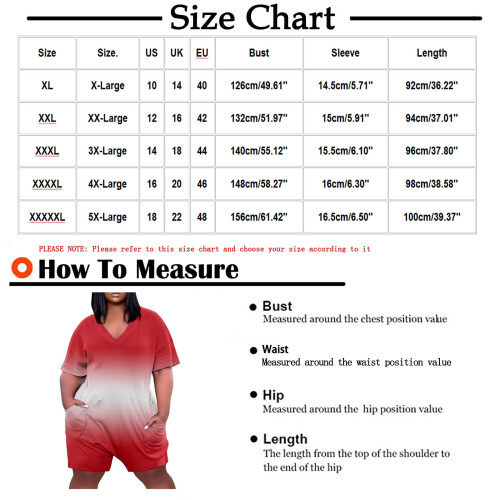 Macacão feminino plus size estampado com decote em V, manga curta e modelagem ampla. 2