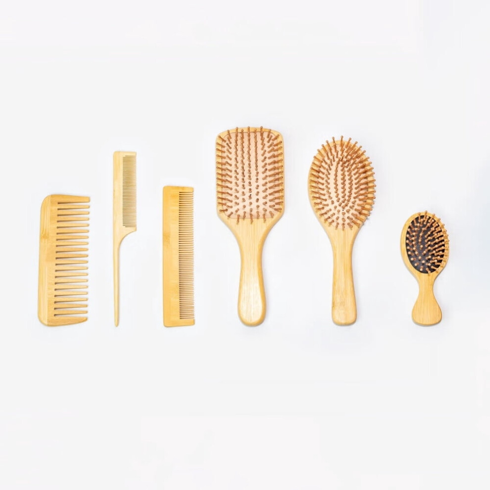 Bamboo Hair Brush Set Eco-Friendly 6-Piece