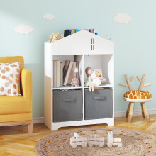 Kids Bookshelf Wooden 3-Tier with Drawers Gray 36 in