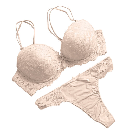 Damen-Spitzen-Dessous-Set mit Stahlringen, beige