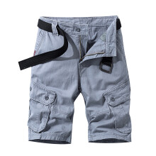 Calções cargo casuais masculinos de cor sólida com vários bolsos.