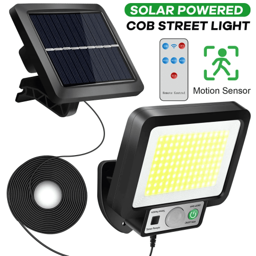 Solcellsdriven utomhusgatubelysning med fjärrkontroll, rörelsesensor,