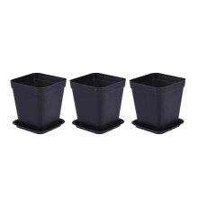 Black Square Plastic Planters with Trays 3-Pack