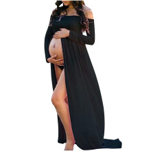 Women's maternity dress black long sleeve off-shoulder XL
