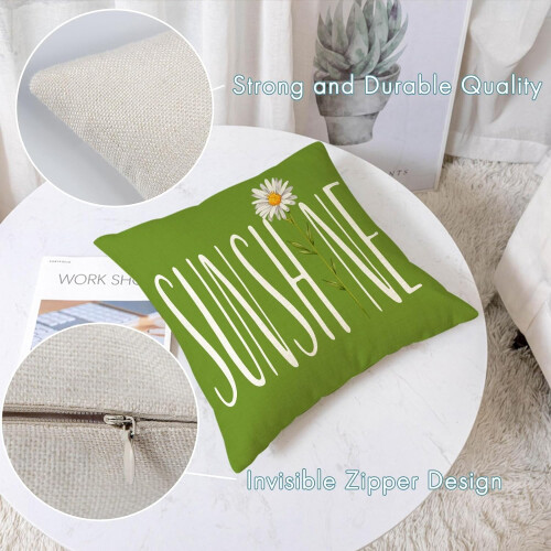 Μαξιλαροθήκες Daisy Πράσινες Floral Βαμβακερές-Λινές Συσκευασία των 4 τεμαχίων 16x16 1
