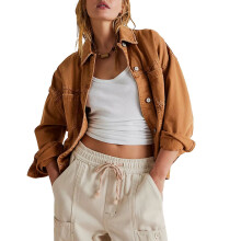 Damesjasje van gewassen denim, cropped model, bruin, maat M