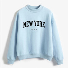 Blaues, einfarbiges Sweatshirt mit Rundhalsausschnitt und langen Ärmeln für Herbst und Winter