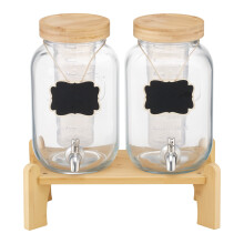 Glass Drink Dispenser with Wooden Stand 2-Pack