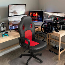 Lacoo Faux Leather Gaming Chair with Lumbar Support Red