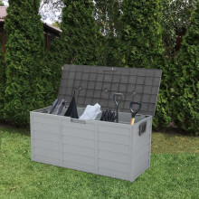 Resin Deck Storage Box Gray 75 Gallon Waterproof on Wheels