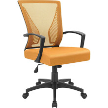 Chaise de bureau ergonomique en maille, dossier mi-haut avec accoudoirs, orange