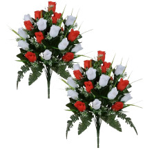 Μπουκέτο μεταξωτών τριαντάφυλλων Memorial, σετ 19 ιντσών, ανθεκτικό στις καιρικές