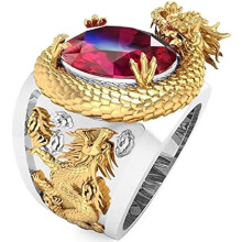 Anel de Dragão Masculino Estilo Nórdico Viking Dourado Punk