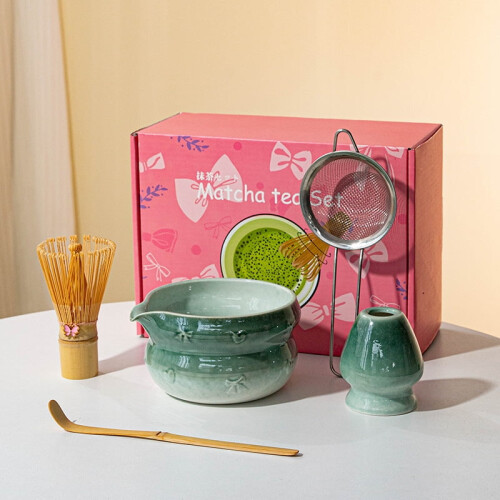 Kit Matcha Frusta in bambù Ciotola Cucchiaio Colino a rete 5 pezzi