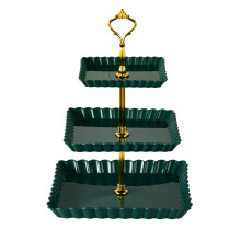 Metalen dessertstandaard, 3 lagen, 9,84 x 13,39 inch, goudgroen