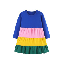 Baby-Mädchen-Baumwollkleid in A-Linie, regenbogengestreift, langärmelig