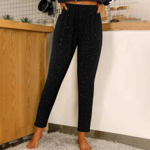 Schwarze Pailletten-Hose für Damen mit hohem Bund und figurformender Wirkung
