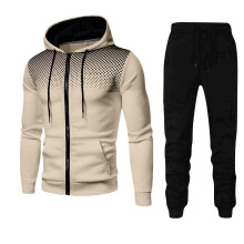 Conjunto de moletom masculino de duas peças, cor sólida, cáqui.