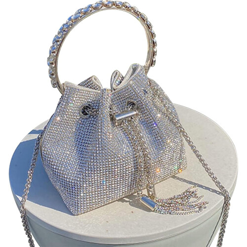 Βραδινή γυναικεία τσάντα clutch με στρας, ασημί, 1 τεμάχιο