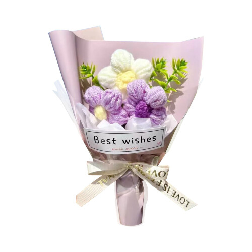 Mini-Häkelset für Blumenstrauß, lila, 9,9 cm