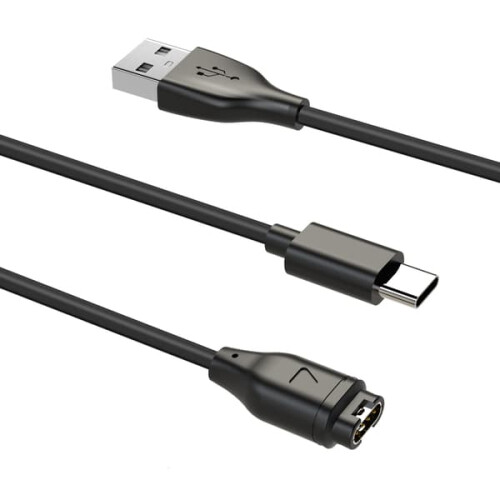 USB-C2-i-1 oplader til Garmin ure sort 1,2 m 2
