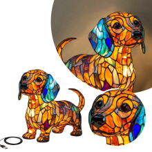 Luminária noturna LED em formato de cachorrinho, recarregável via USB, com 3 níveis de intensidade de luz quente.
