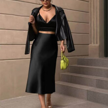 Jupe sirène moulante en satin noir pour femme, taille M