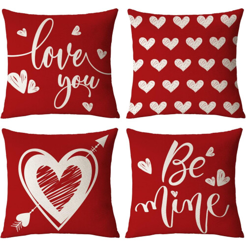 Fodere per cuscini di San Valentino 18x18 con design a cuore rosso, set di